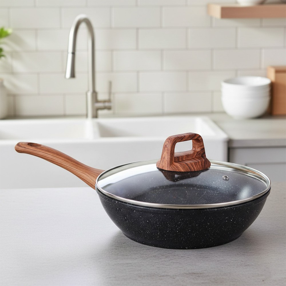 Granite Deep Fry Pan With Cover 26cm