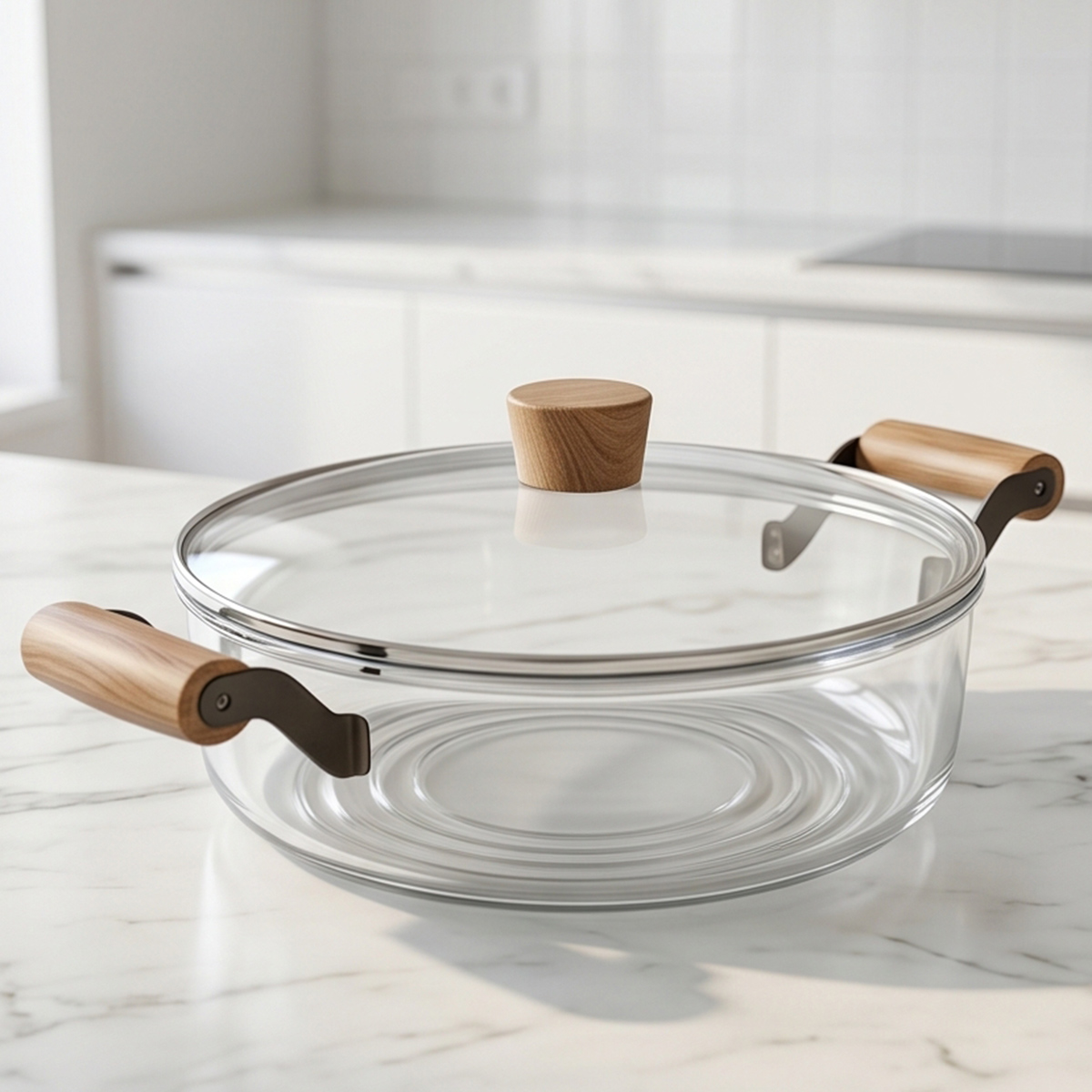 Glass Sauce Pan with Wood Handles 5.5L