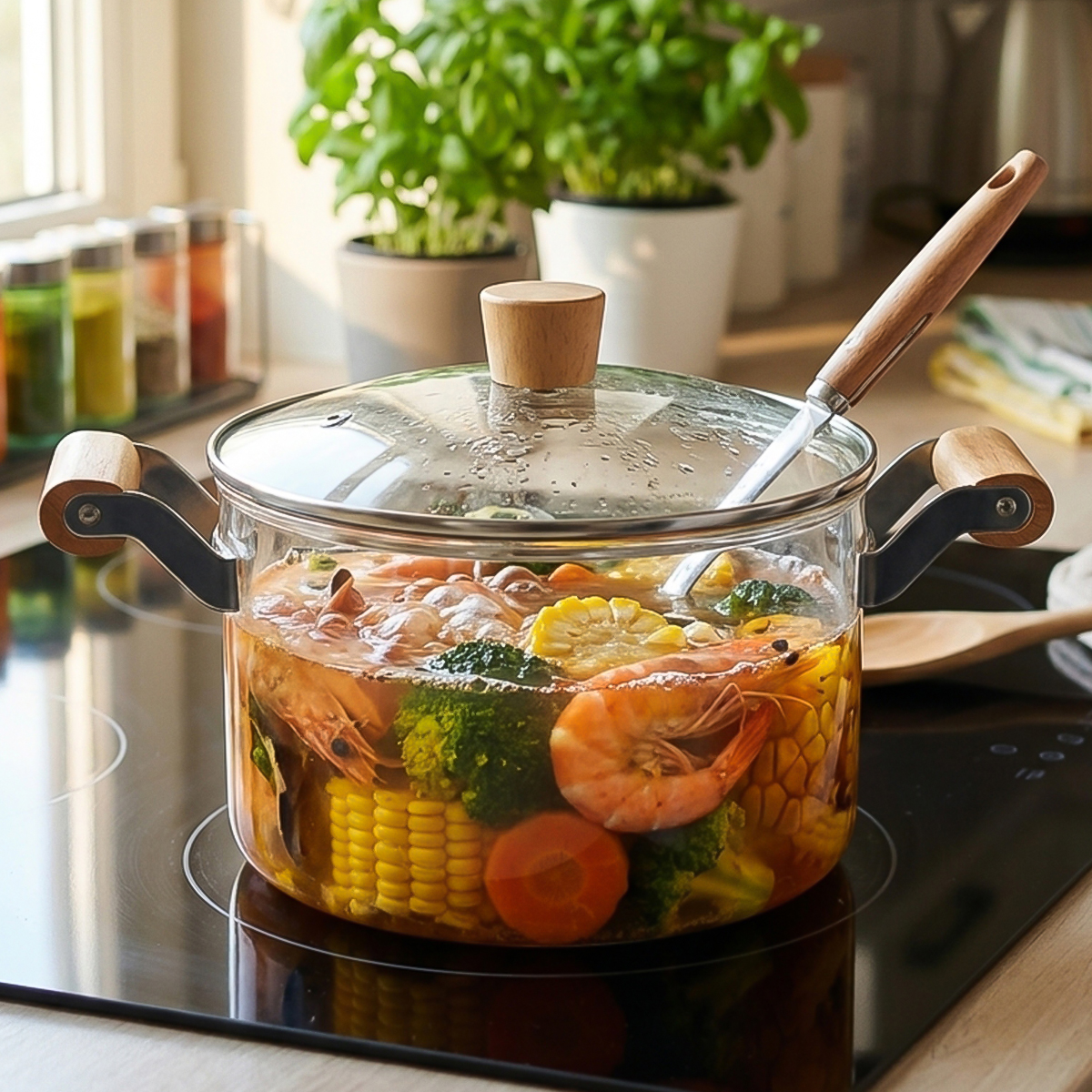 Dual Wooden Handle Glass Casserole