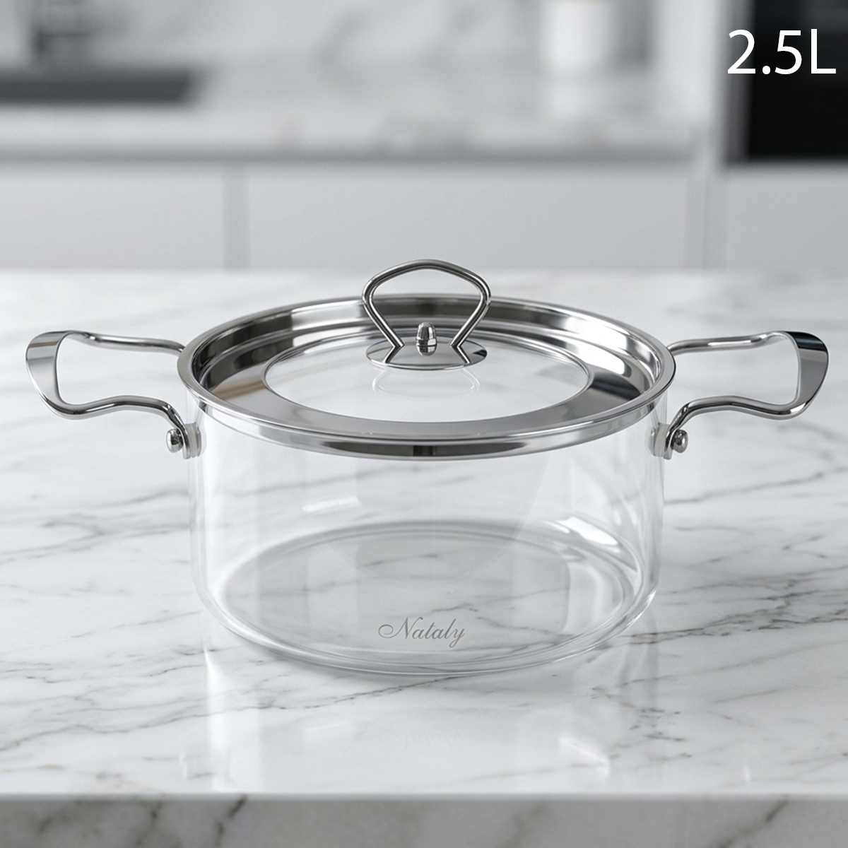 Dual Metal Handle Glass Casserole 2500ml