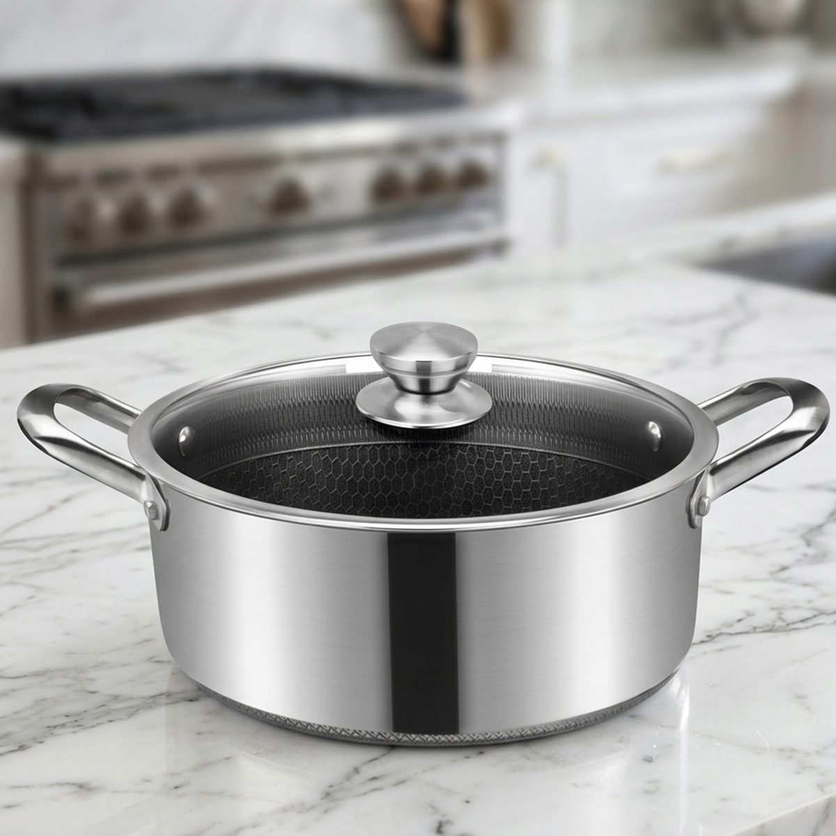 Stainless Steel Honeycomb Design Interior Casserole With Lid 28cm