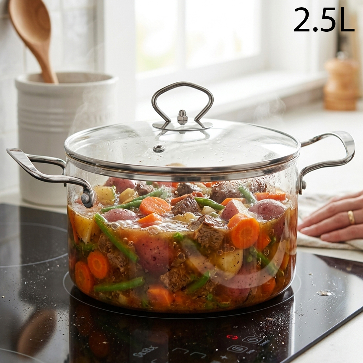 Dual Steel Handle Glass Casserole 2500ml