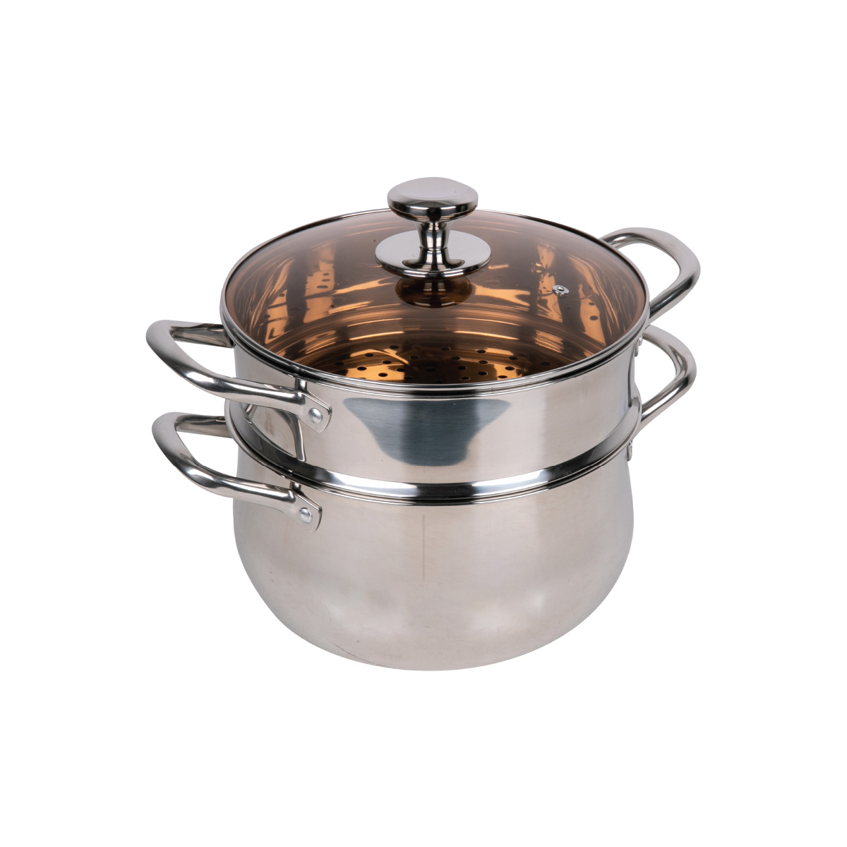 Stainless Steel Casserole & Steamer With Glass Lid 22cm