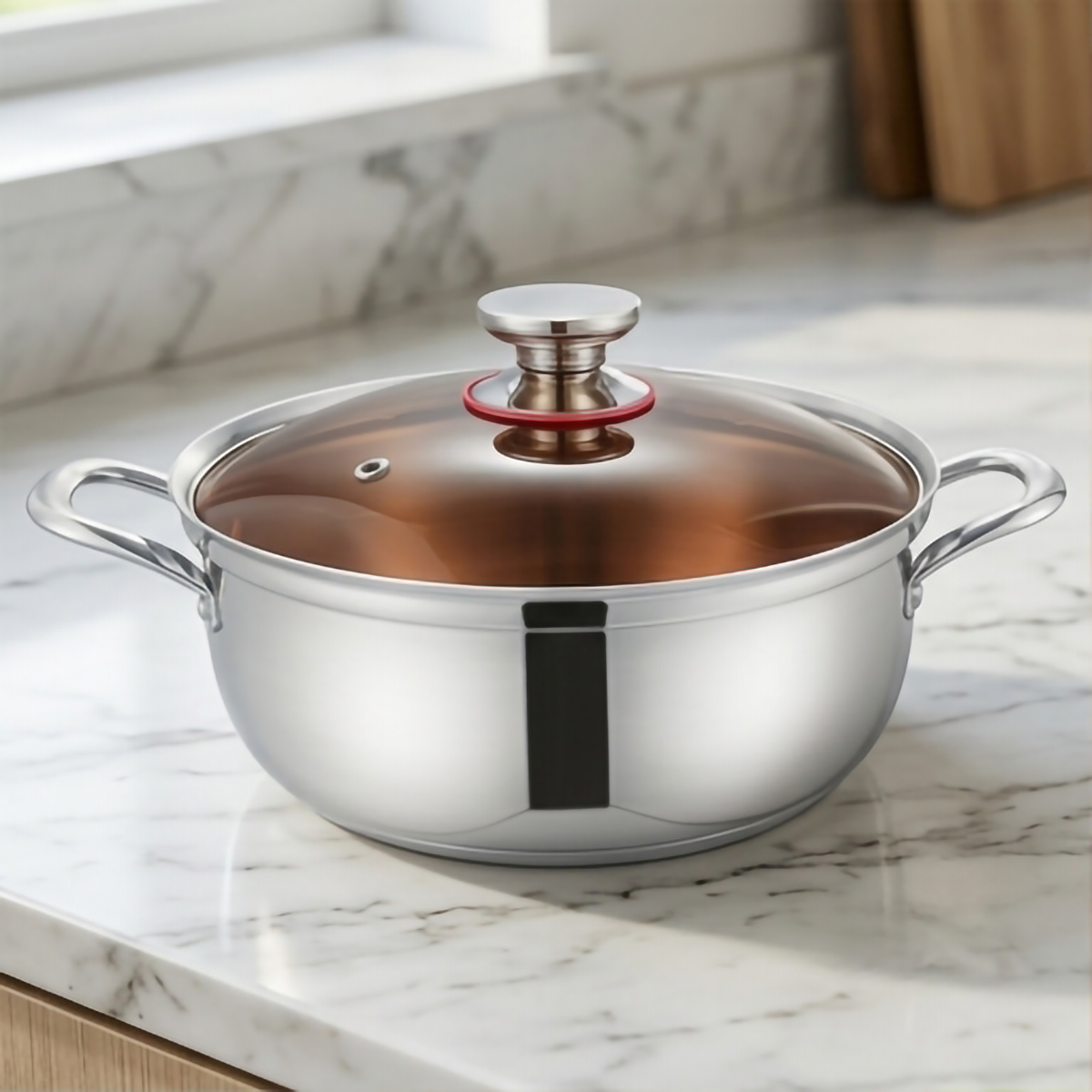 Stainless Steel Shallow Pan with Glass Lid 31cm
