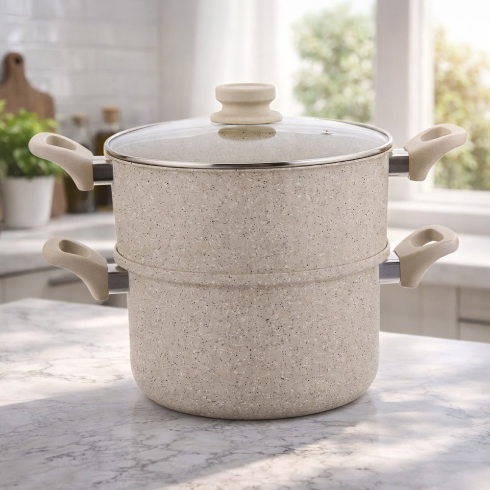 Granite Steamer With Top Glass Lid 24cm