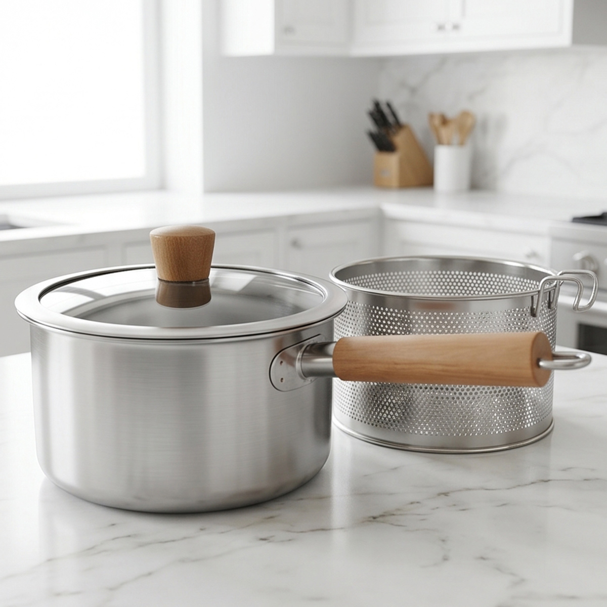 Stainless Steel Saucepan with Strainer