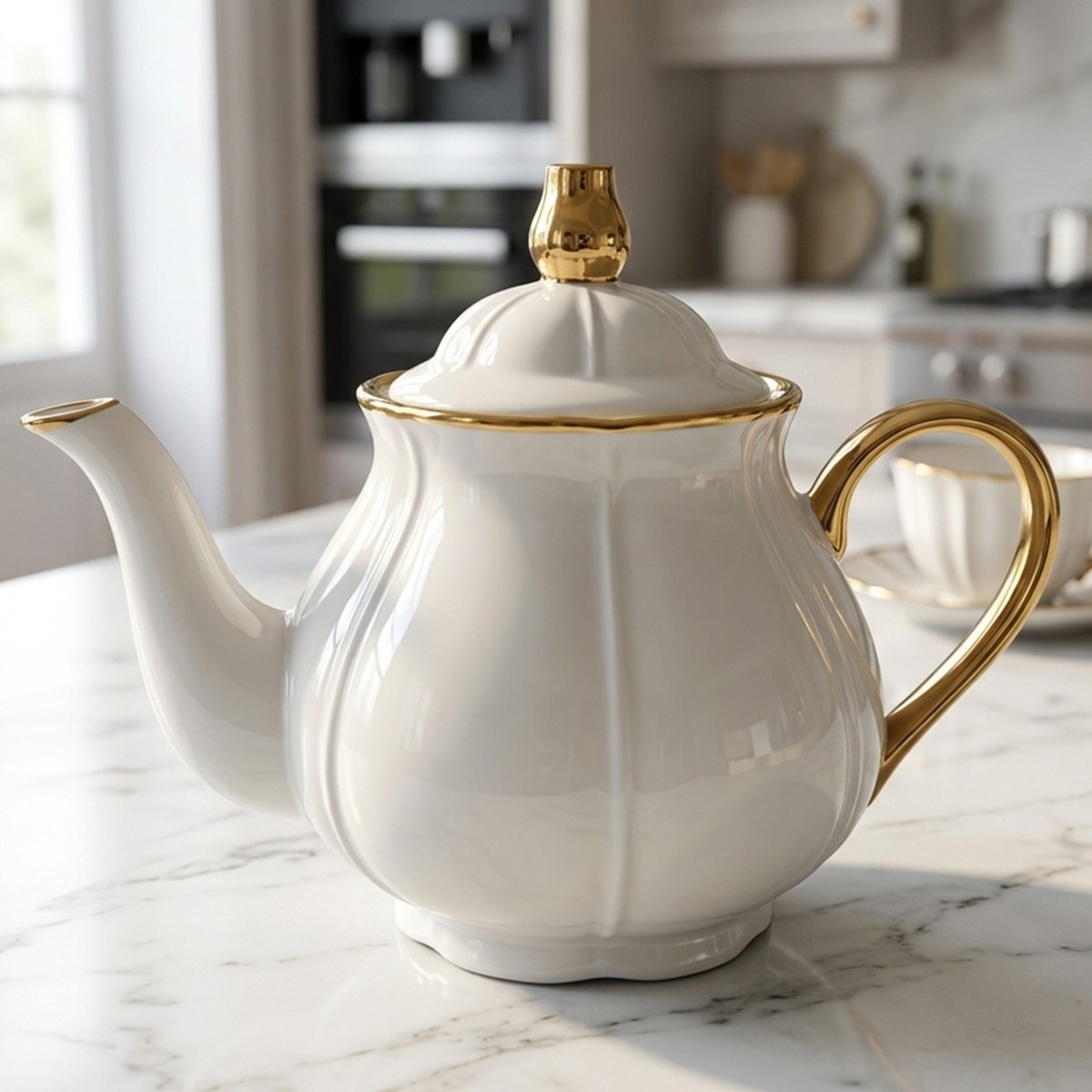 Ceramic Kettle with Golden Accents