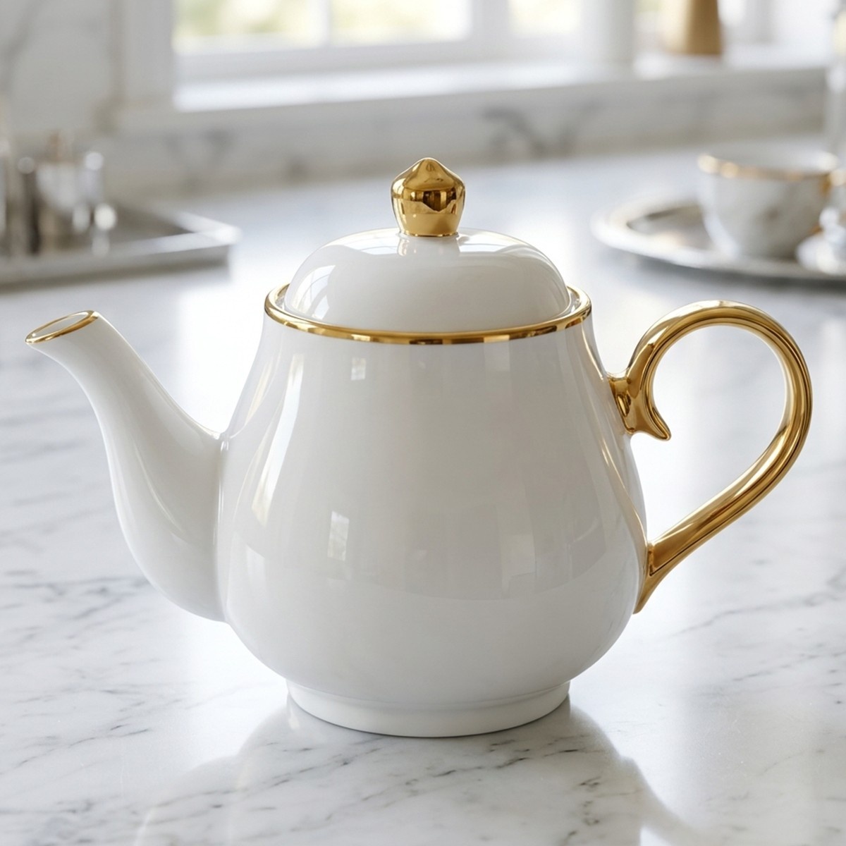 Ceramic Kettle with Golden Accents