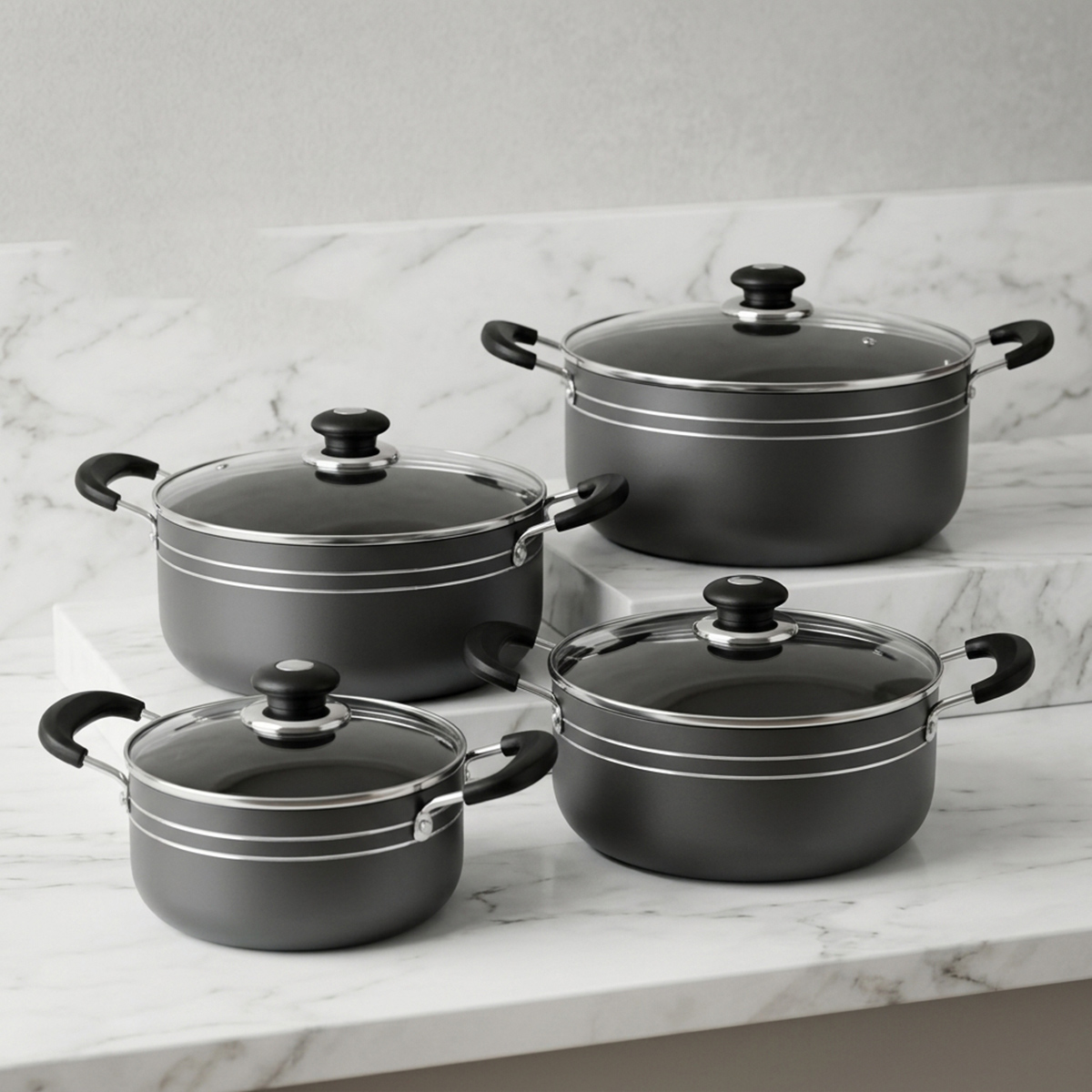 Hard Aluminium Non Stick Cookware With Lid 8 Pieces Set