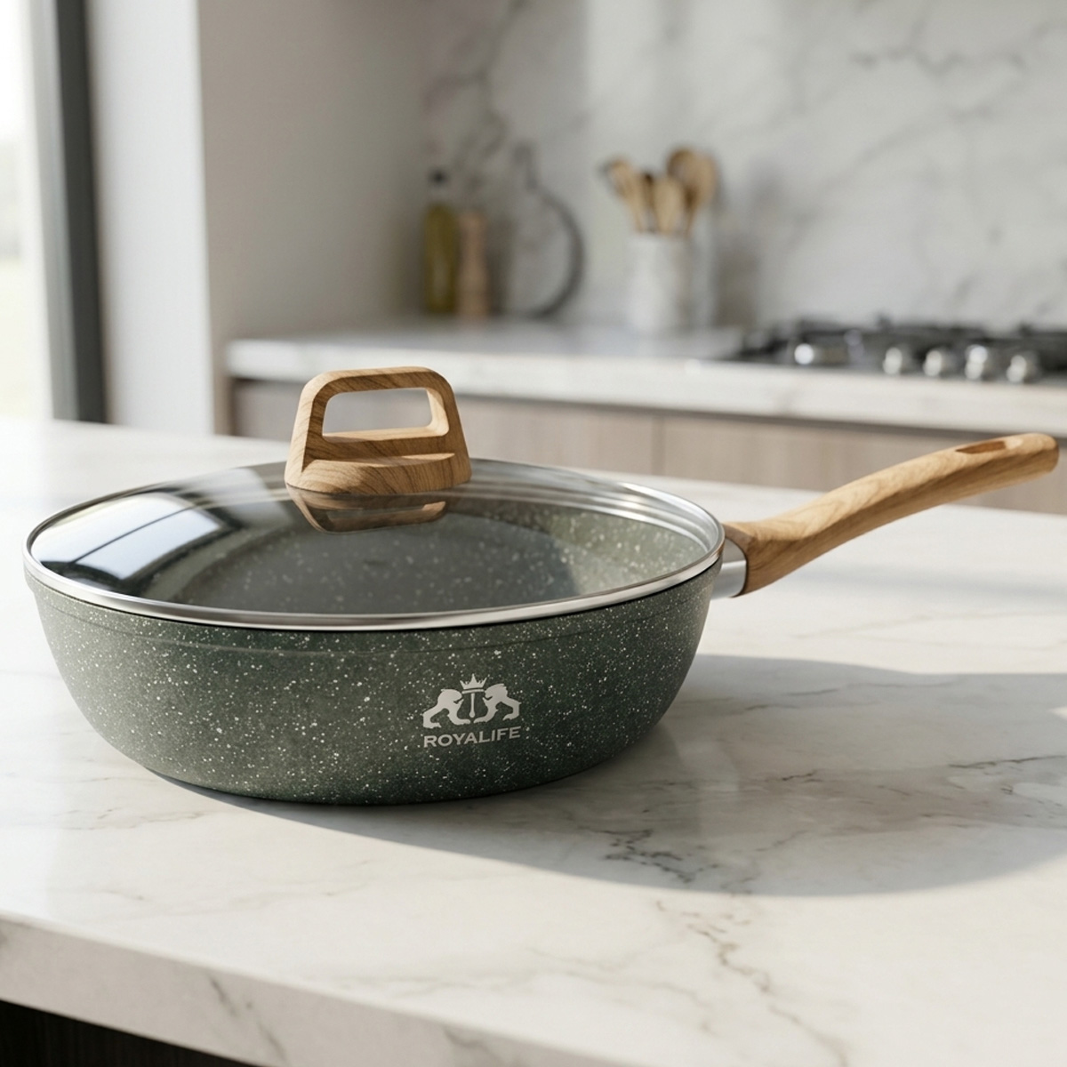 Deep Fry Pan Granite With Lid 26cm