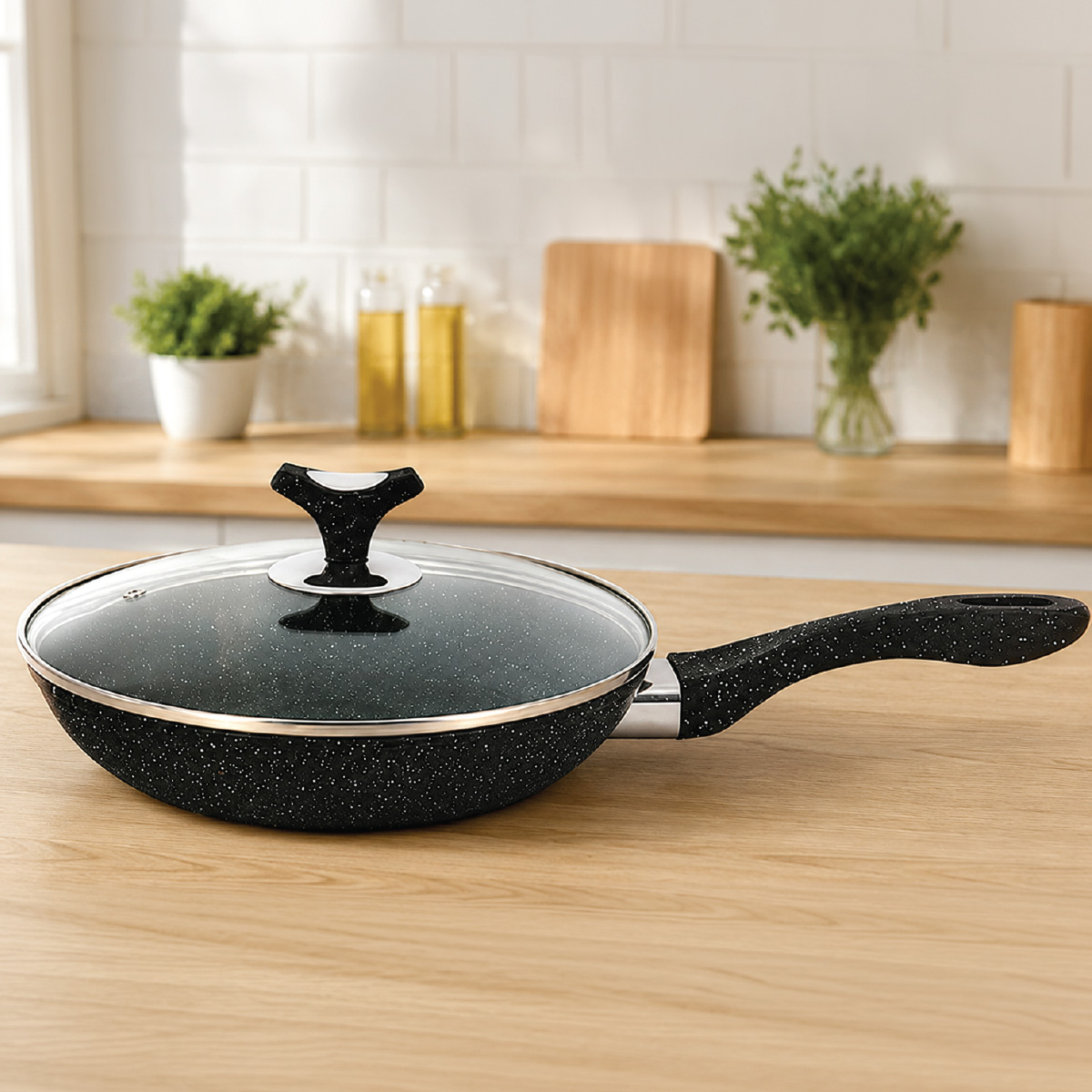 Fry Pan with Cover Granite 28cm