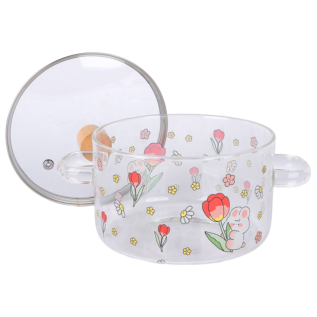Glass Casserole 1800ml Flower Design