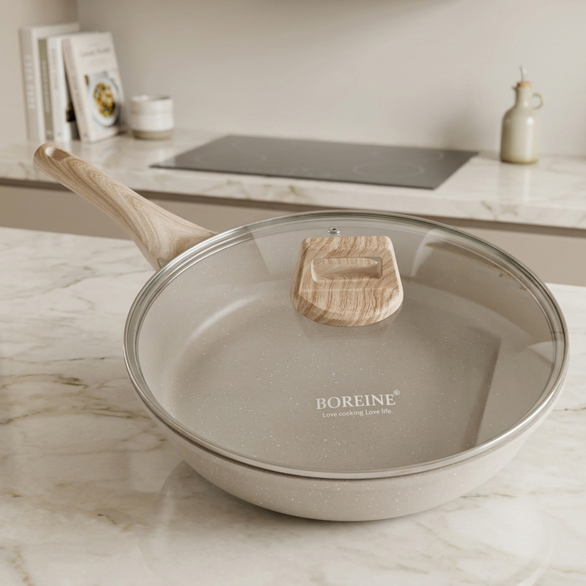 Boreine Fry Pan With Lid Beige