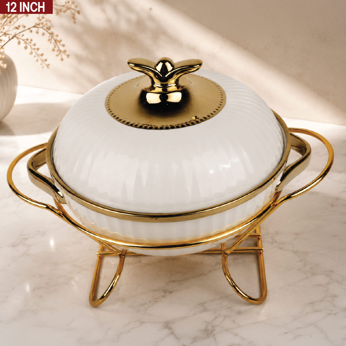 Elegant Glass Serving Dish With Gold Accents 12 Inch