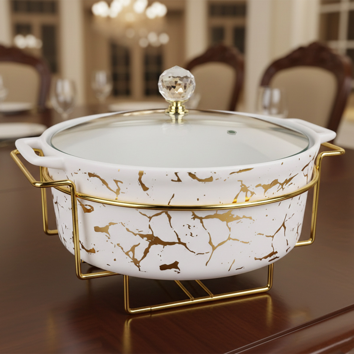 Round Ceramic Food Warmer With Stand 10 Inch