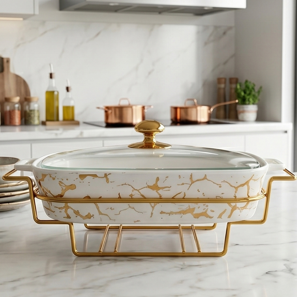 Rectangular Food Warmer With Stand 11 Inch