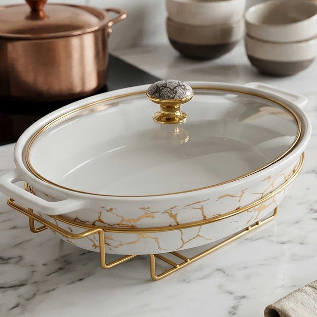 Oval Food Warmer With Stand 12 Inch