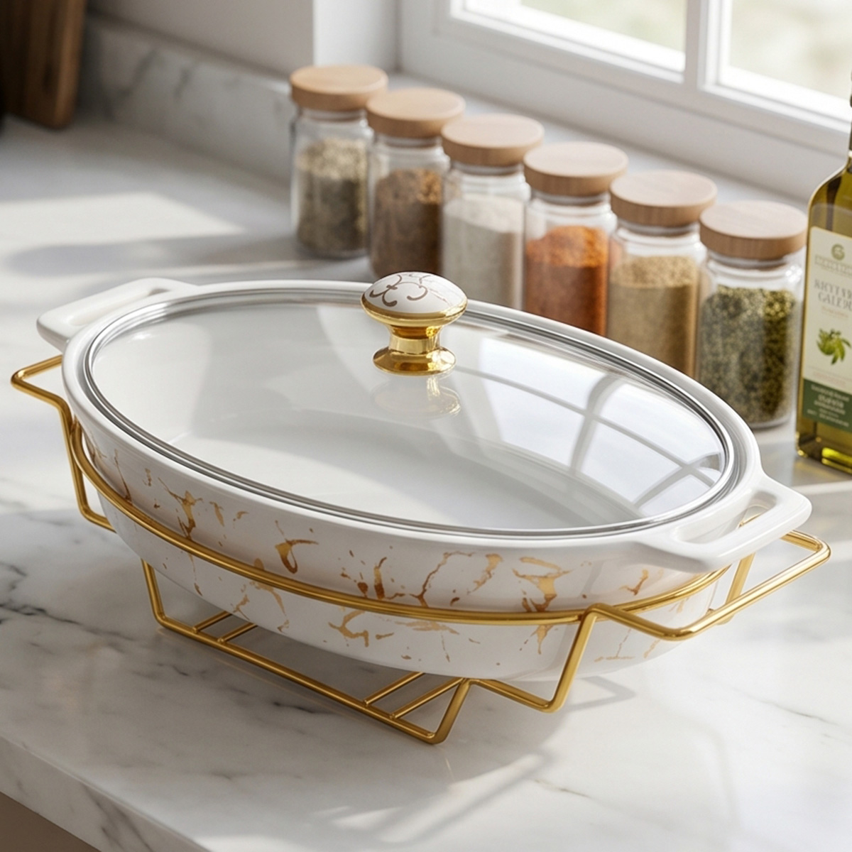 Oval Food Warmer With Stand 13 Inch