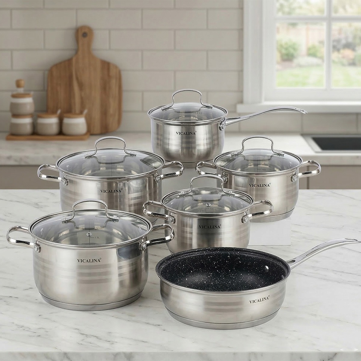 Vicalina Stainless Steel Cookware Set 12 Pieces