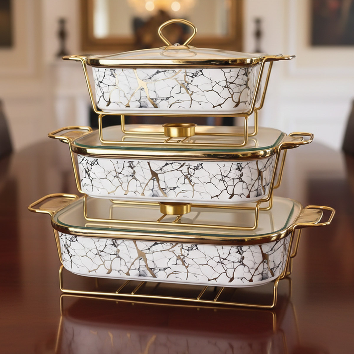 Ceramic Food Warmer With Lid 3 Pieces Set
