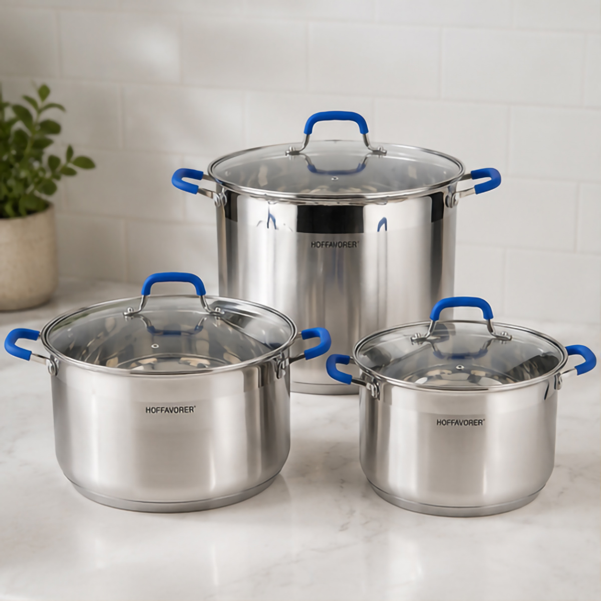 Hoffavorer Casserole Set with Glass Lids Stainless Steel