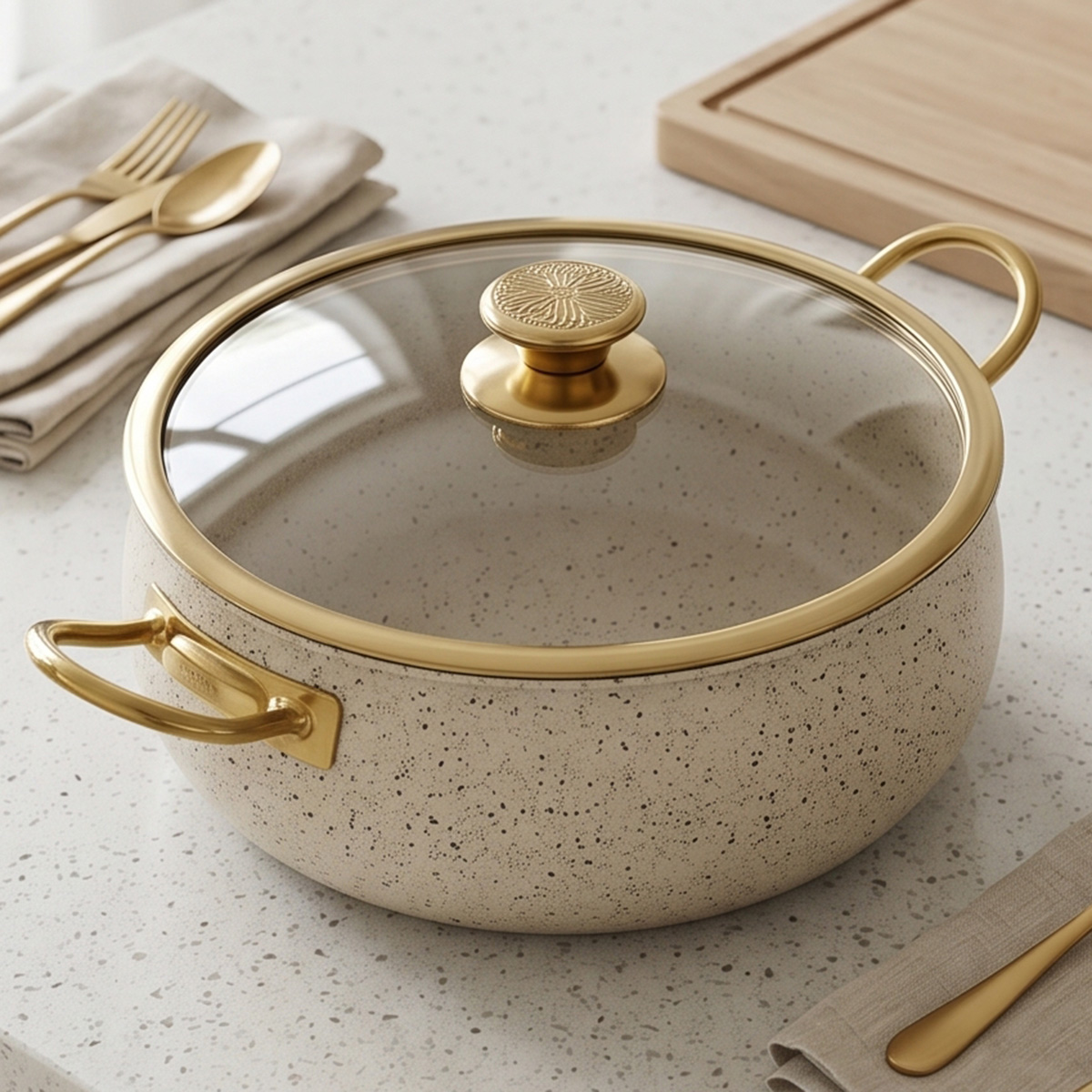Granite Casserole Pot With Glass Lid 24cm