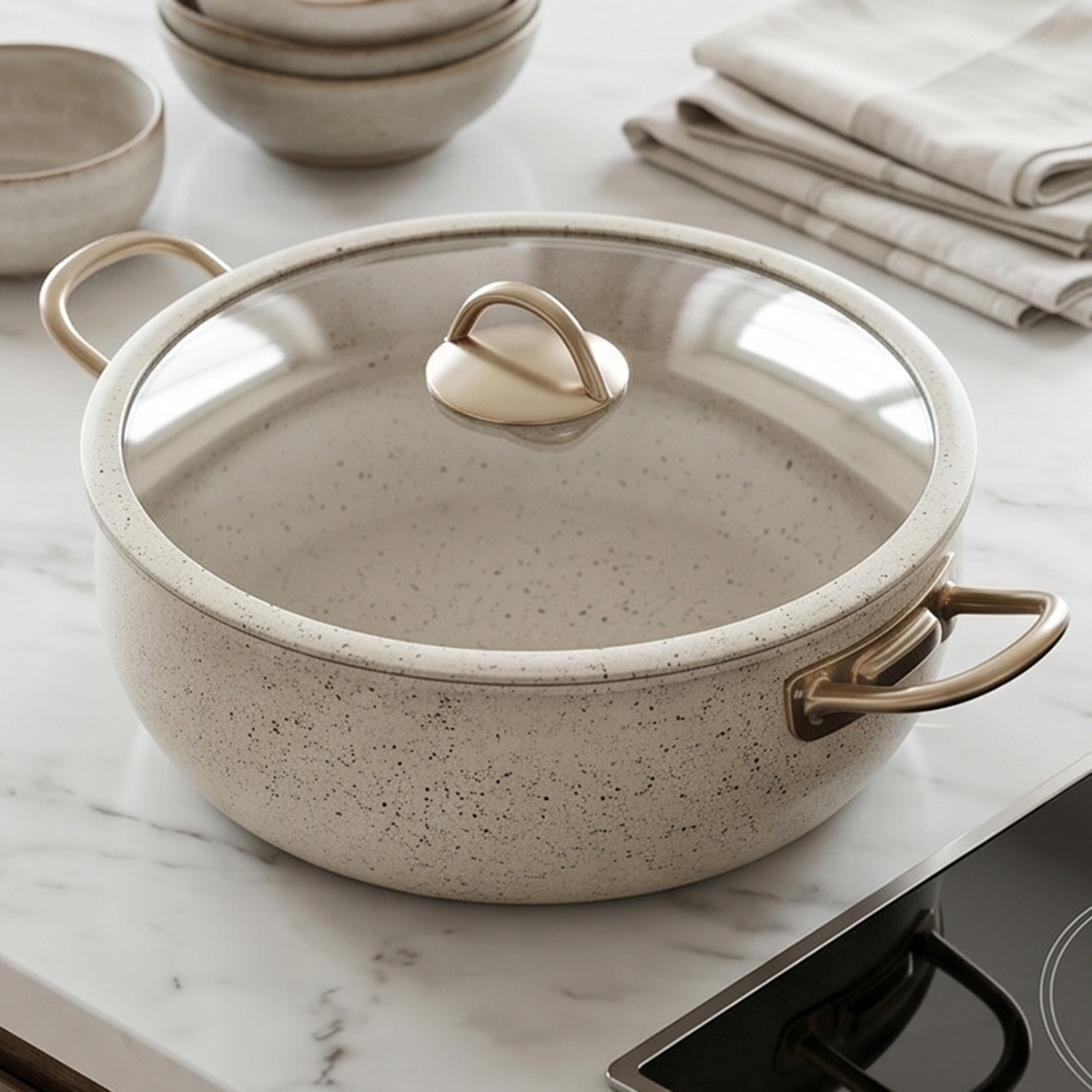 Granite Casserole Pot With Glass Lid 28cm