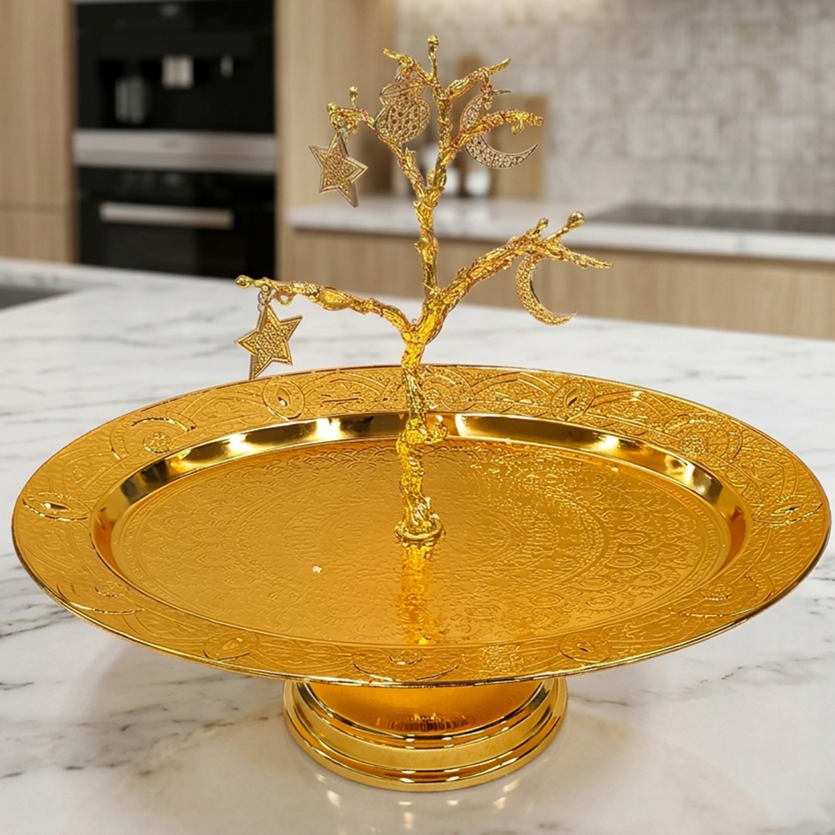 Gold Decorative Fruit Bowl with Tree Design