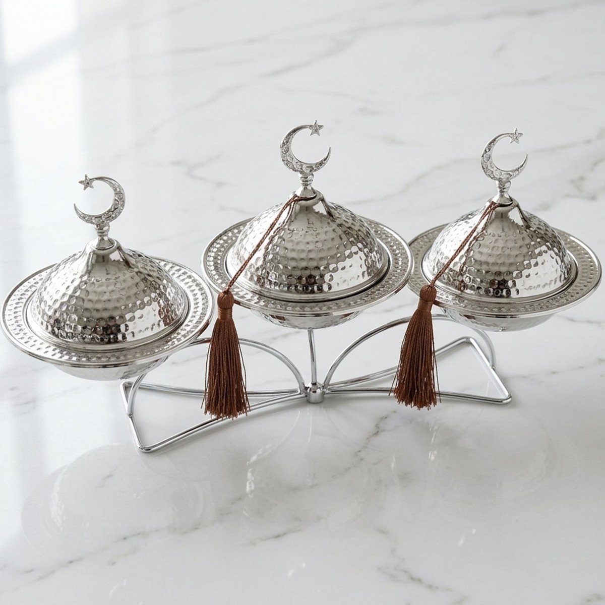 Silver Crescent Moon Serving Dish Set