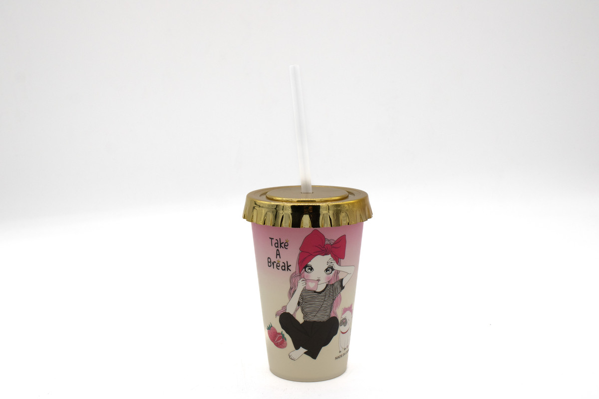 Plastic Tumbler With Straw Take A Break Design