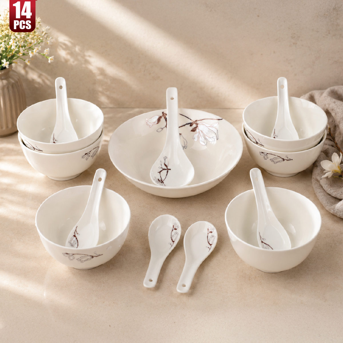 Porcelain Bowl and Spoon Set 14 Pieces