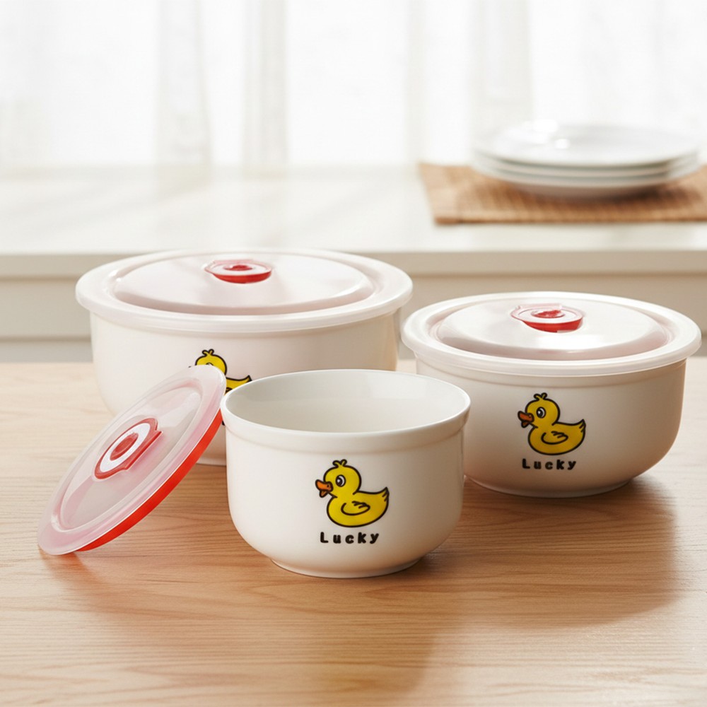 3 Pieces Bowl With Cover Ceramic