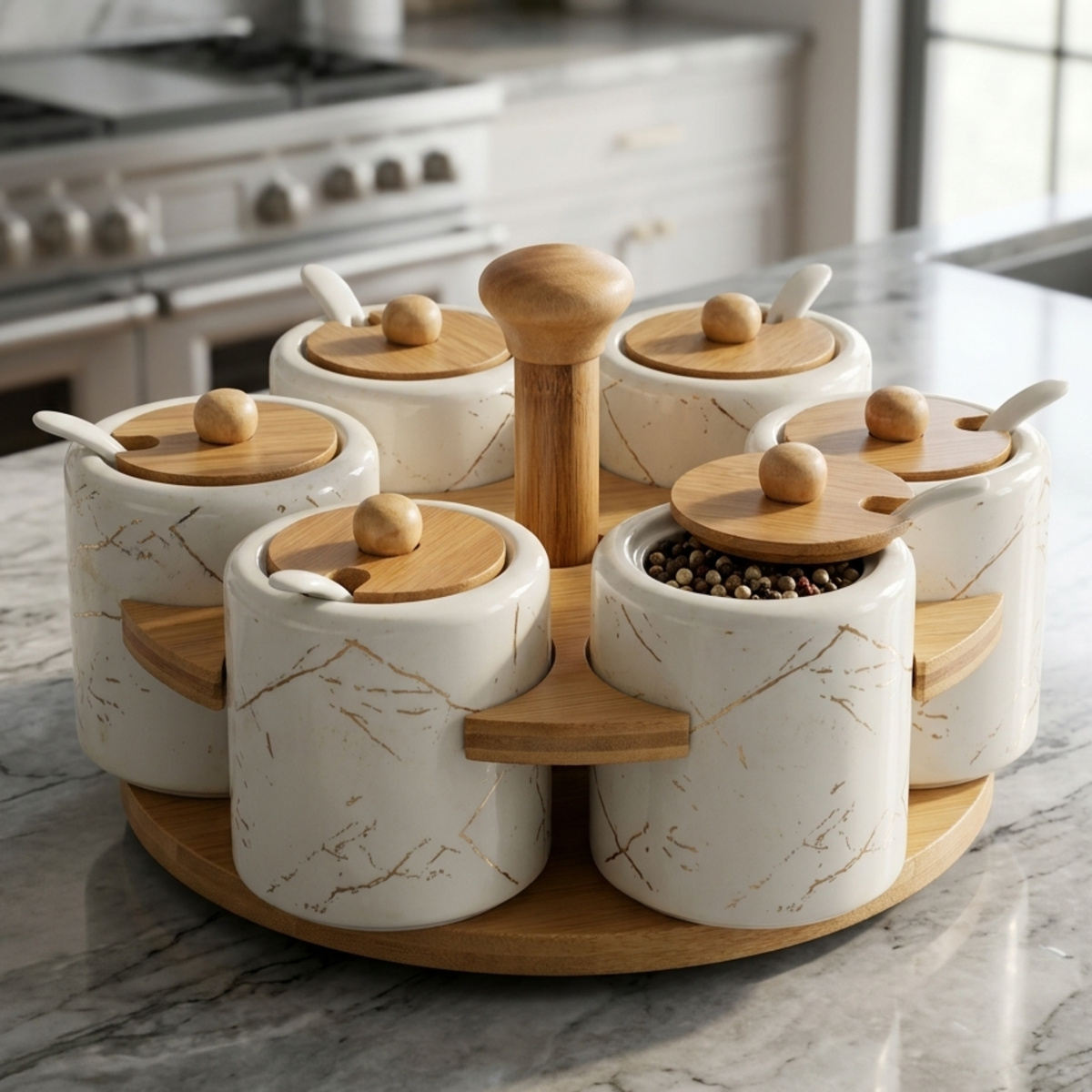 Ceramic Spice Jar Set With Lids and Spoons