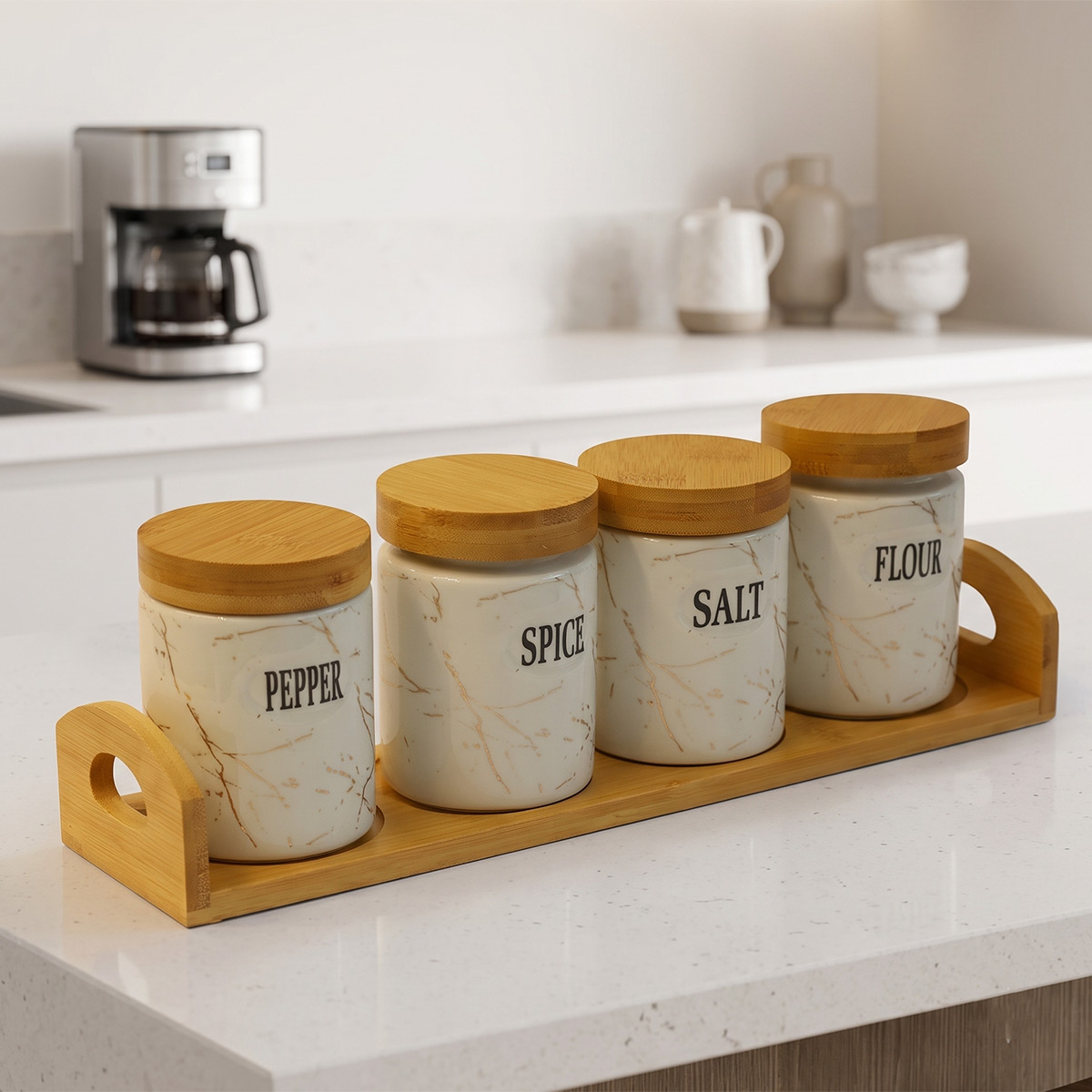 4 Parts Spice Jar Set Ceramic