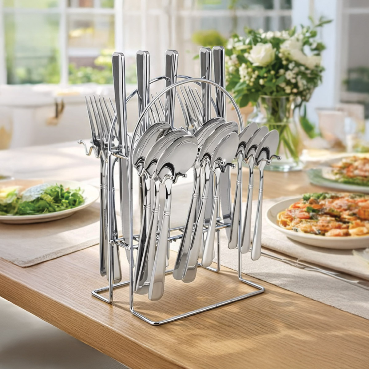 Stainless Steel Cutlery Set With Stand 24 Pieces