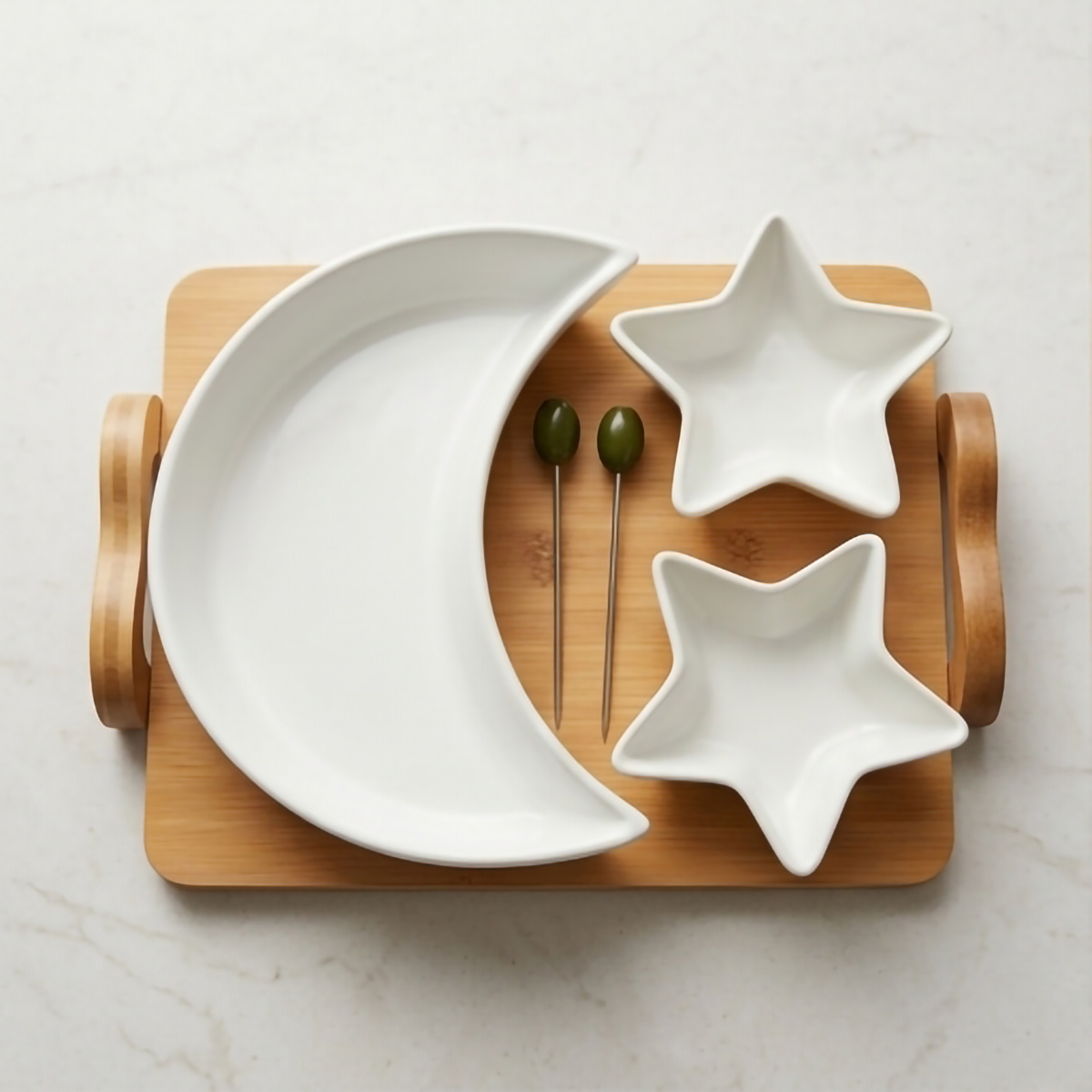 Ceramic Fruit Bowl Set with Moon and Star Design
