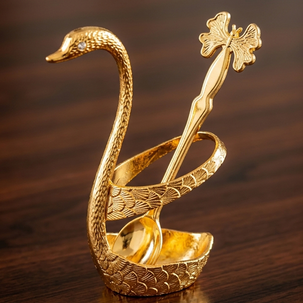 Swan Design Tea Spoon With Holder 6 Pieces