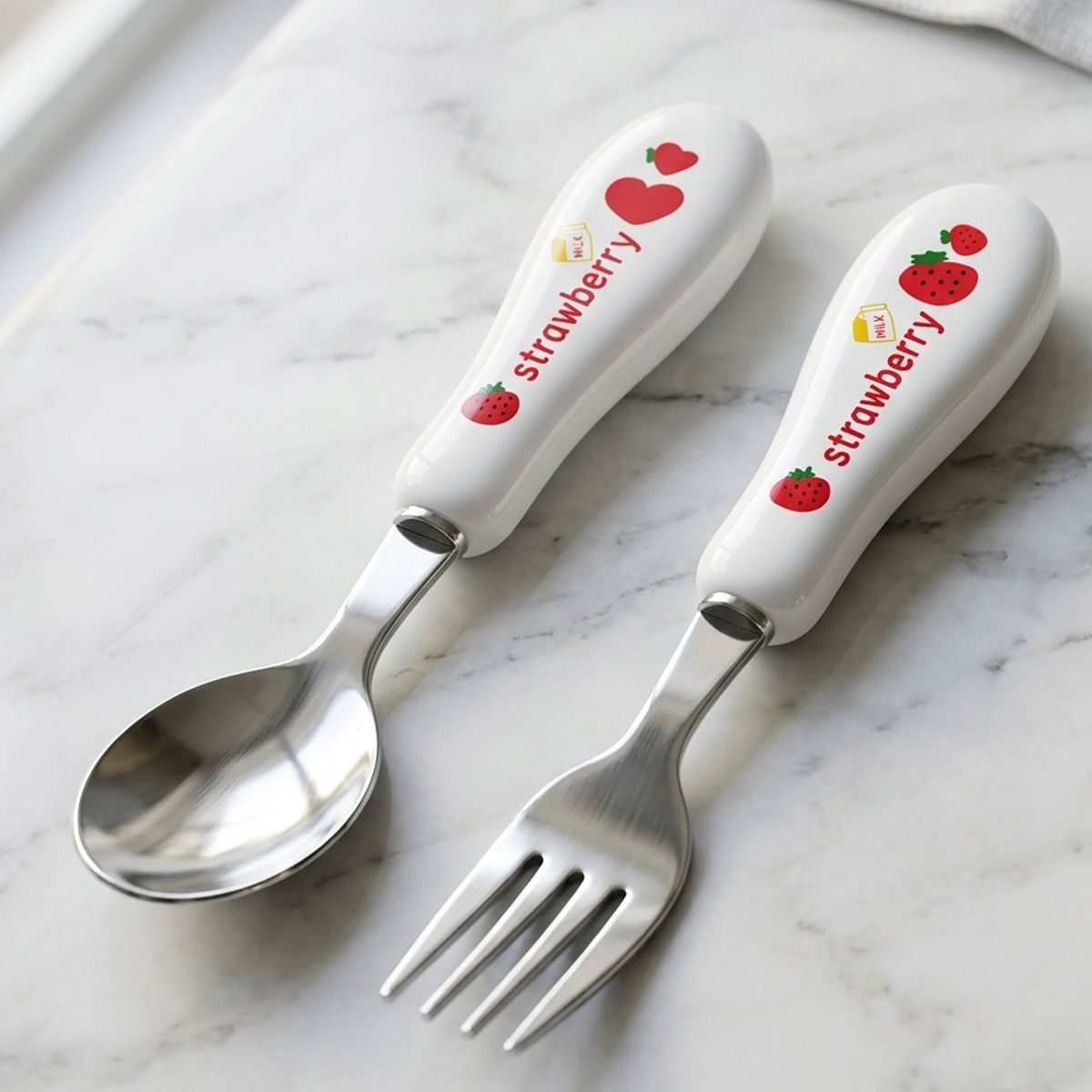 Kids Spoon and Fork Set Strawberry Design 2 Pieces