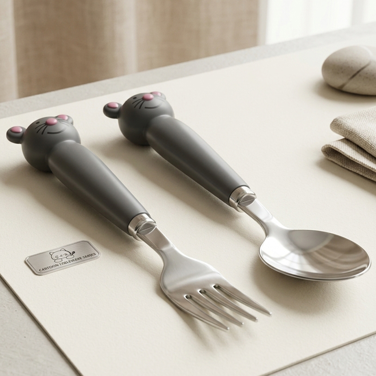 Cartoon Animal Handle Kids Spoon and Fork Set 2 Pieces