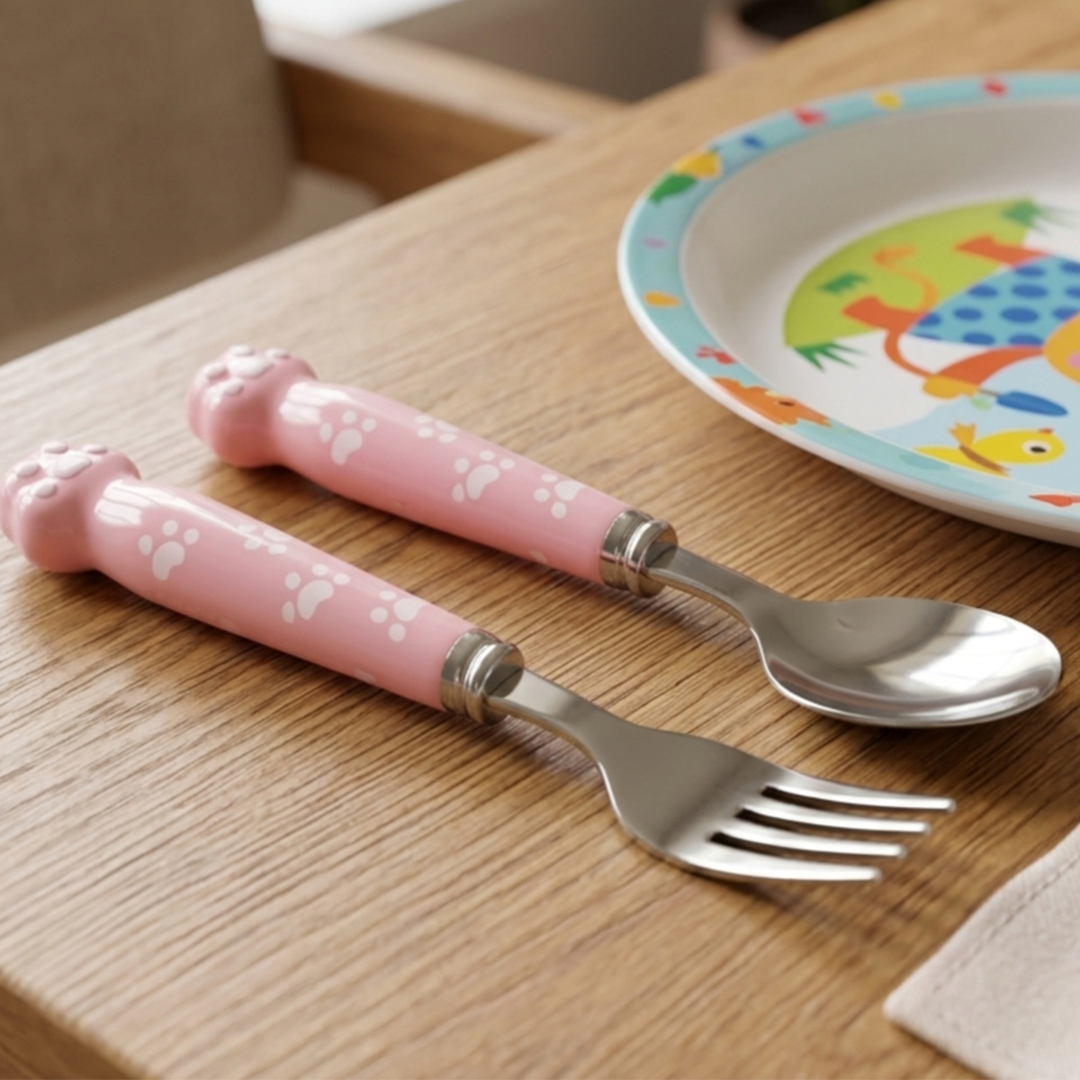 Childrens Fork and Spoon Set Pink