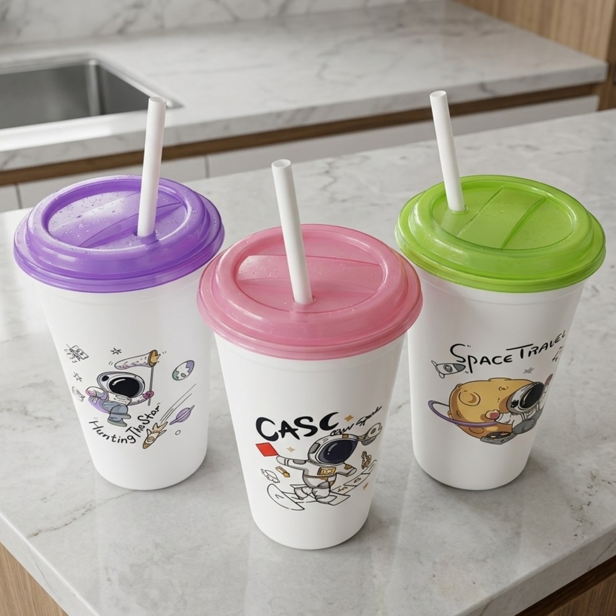 Astronaut Design Juice Cups Set 3 Pieces