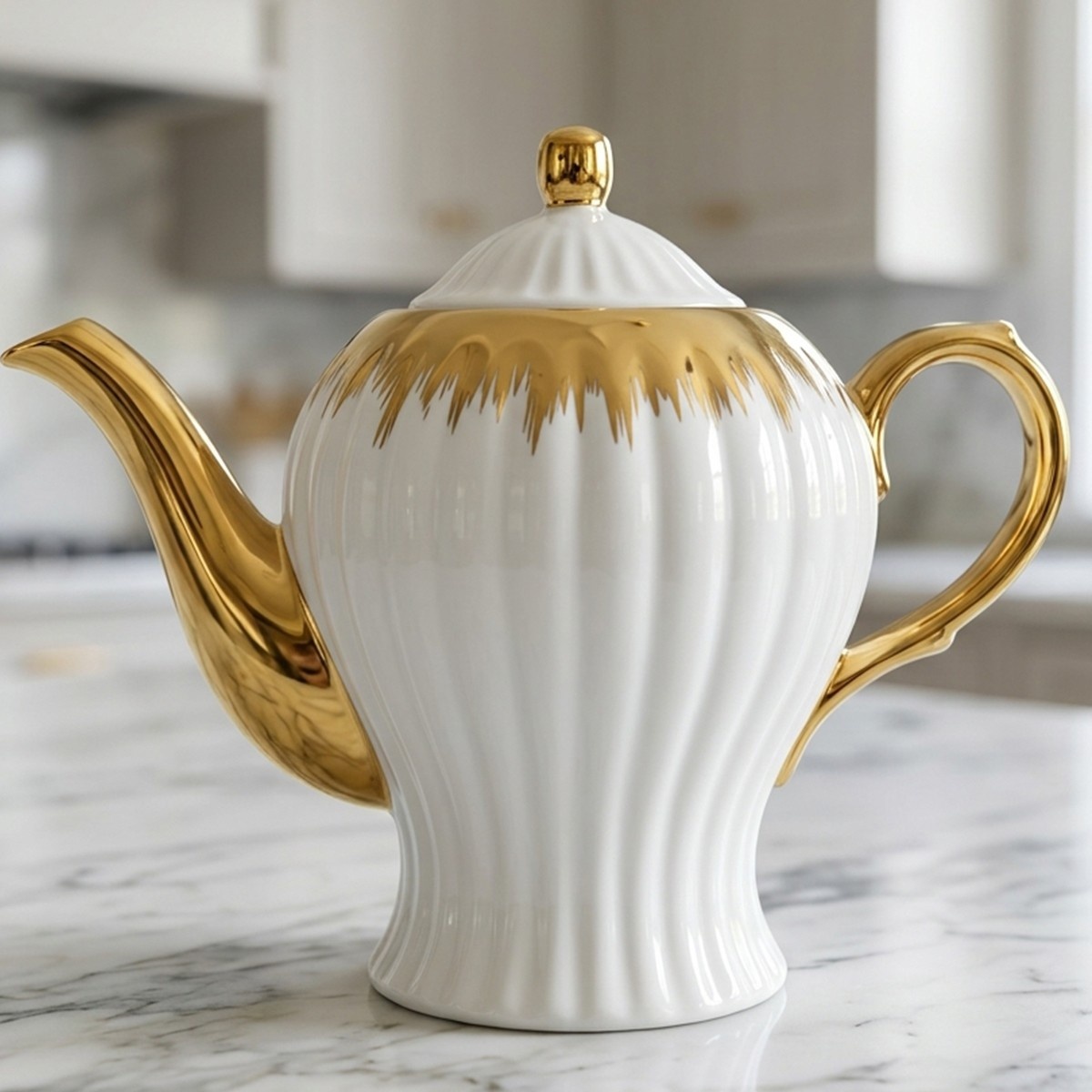 Ceramic Kettle with Golden Accents