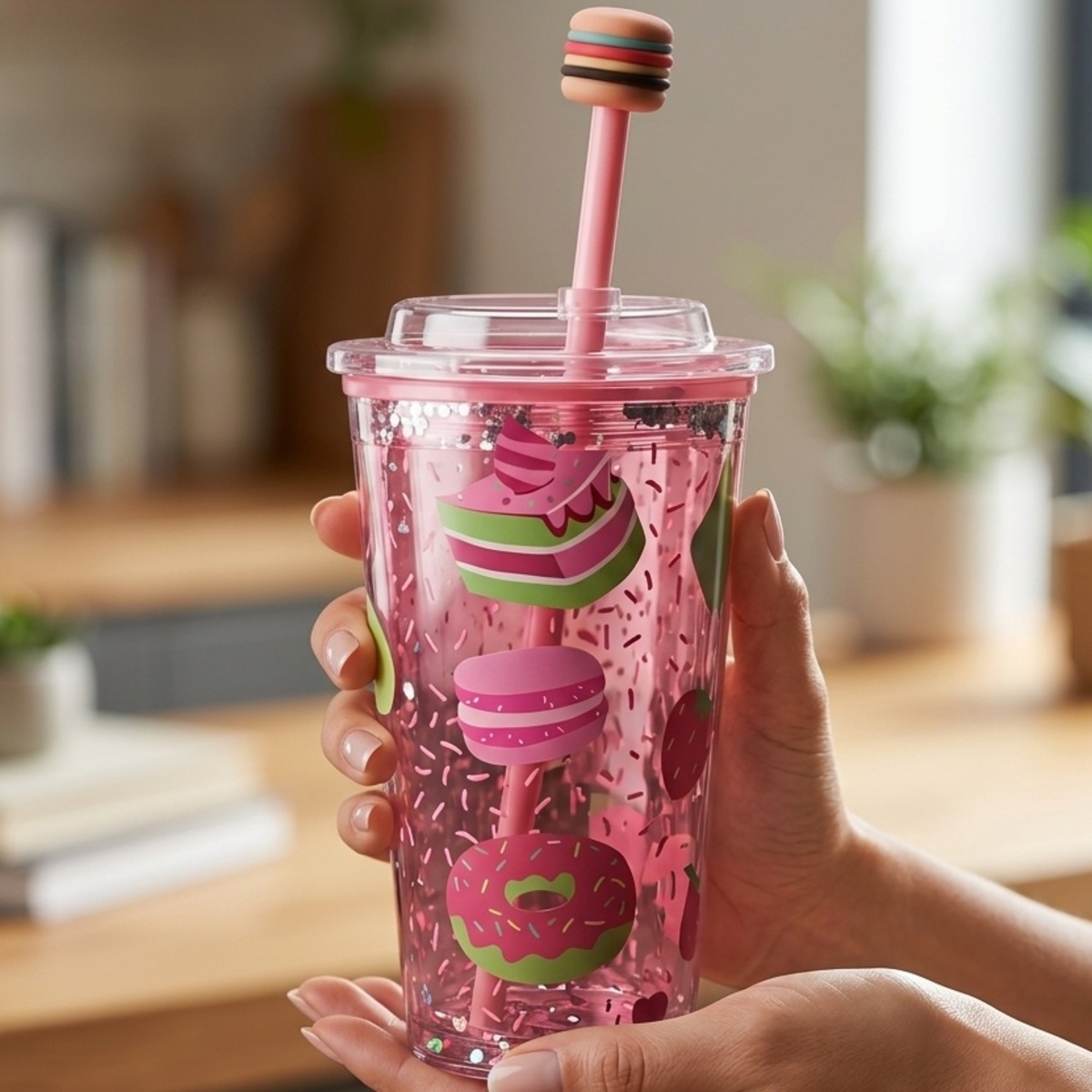 Plastic Tumbler Cup with Lid and Straw