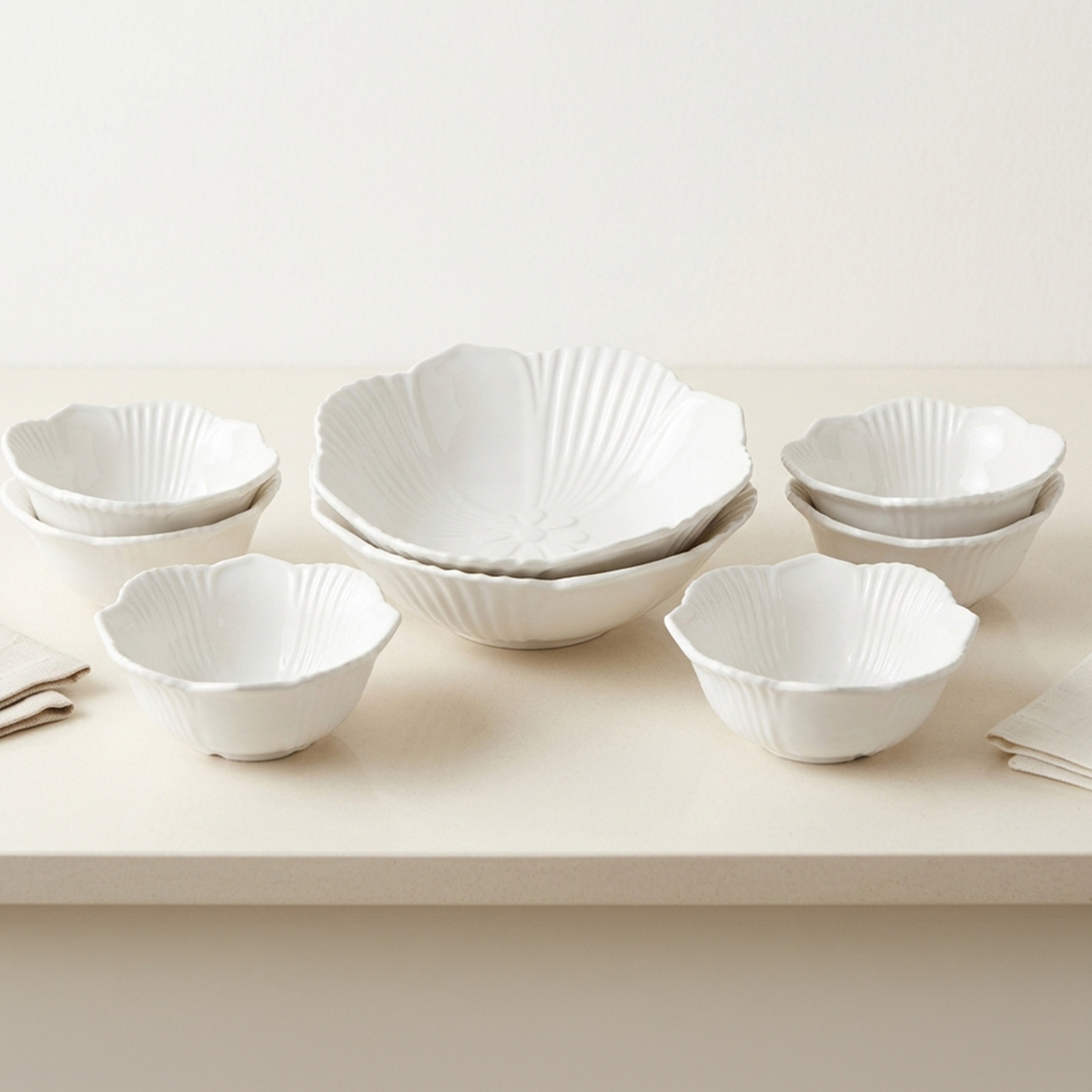 White Ceramic Salad Bowl Set 8 Inches