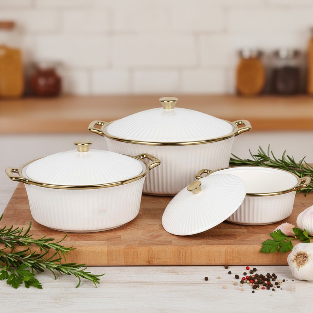 Ceramic Casserole With Lid 3 Pieces Set