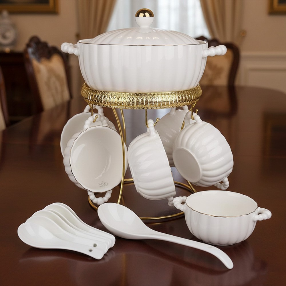 Ceramic Soup Set With Stand 15 Pieces Set