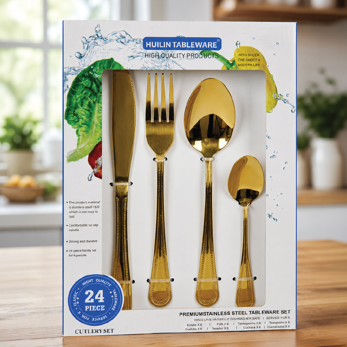 Huilin Stainless Steel Tableware Cutlery Set 24 Pieces