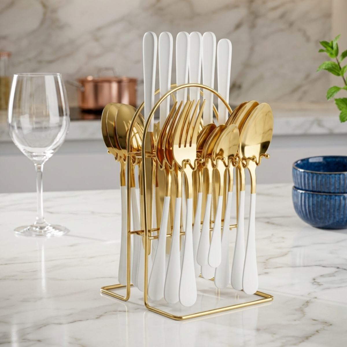 Cutlery Set Golden and White
