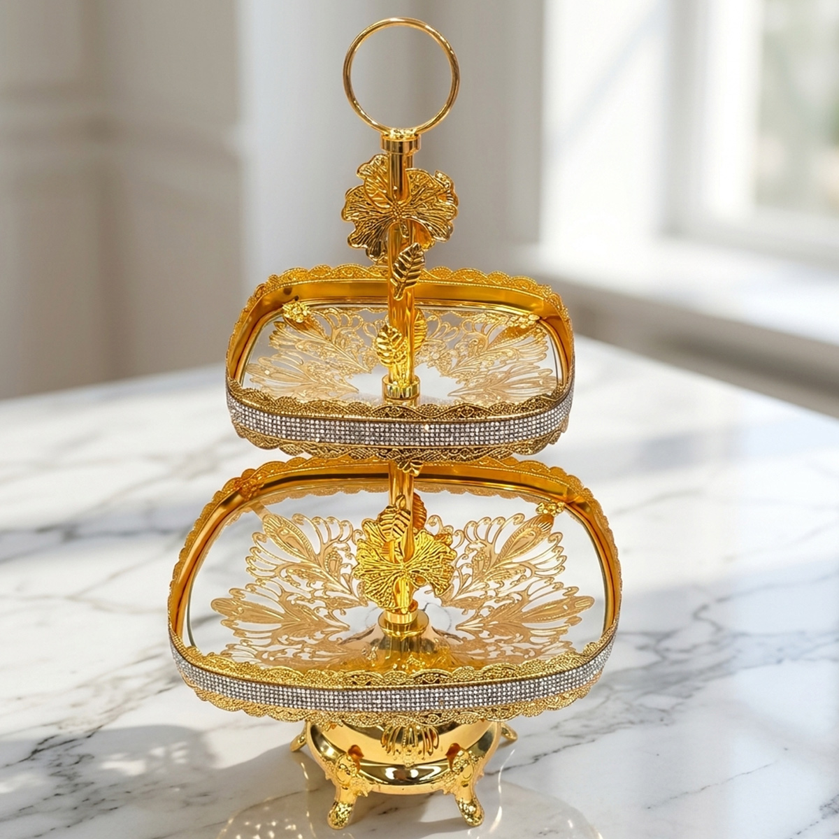 2-Tier Square Metal Cake And Dessert Stand