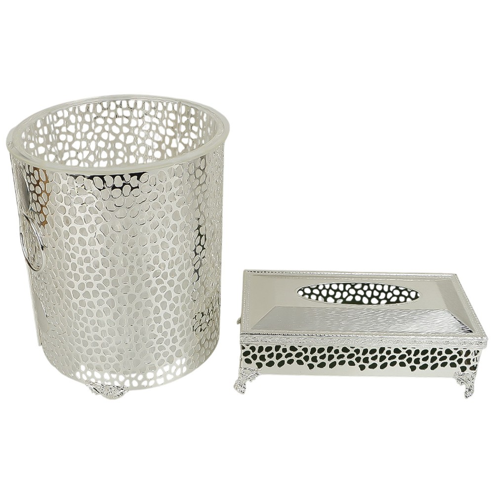 Dustbin & Tissue Box Set Silver